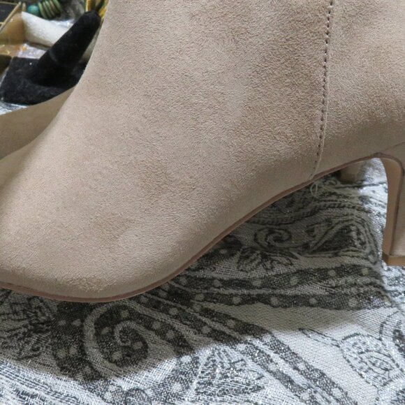Justfab Frenchy Slouch Stiletto Suede Bootie boots Portobello taupe tan size 6.5 - Picture 7 of 12